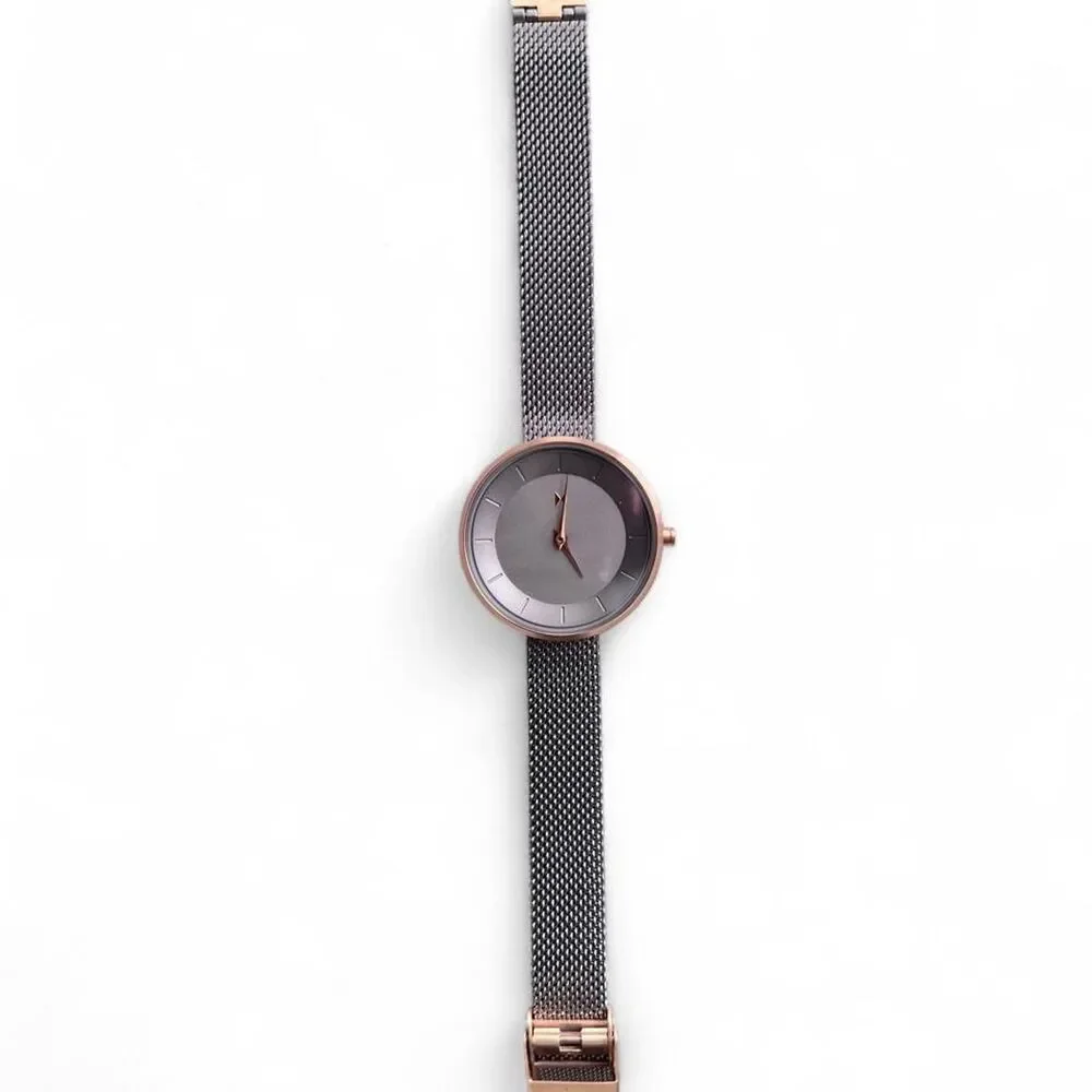 Rose Gold & Silver Dark Metal Watch